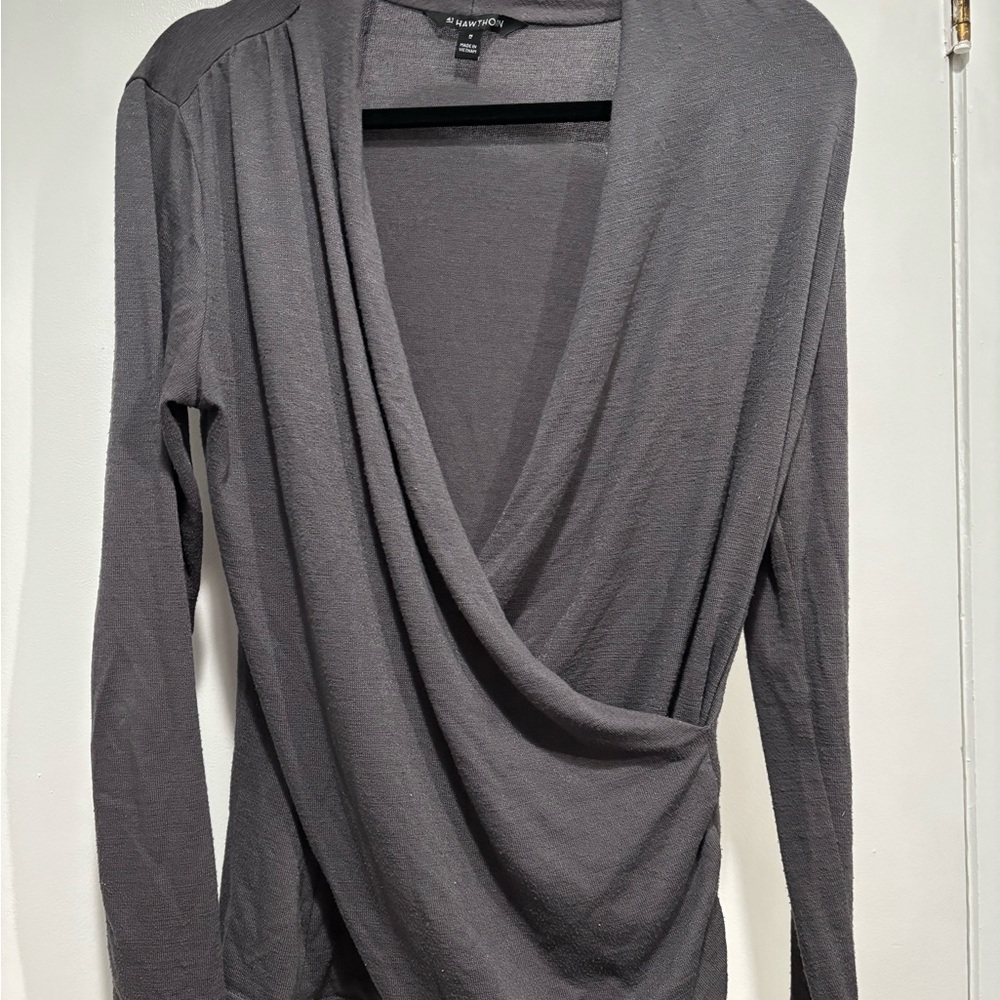 41 Hawthorn Charcoal Drape Neck Blouse Medium
